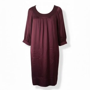 Vince Silk Burgundy Shift Dress Size M Scoop Neck Flowing Wedding Guest